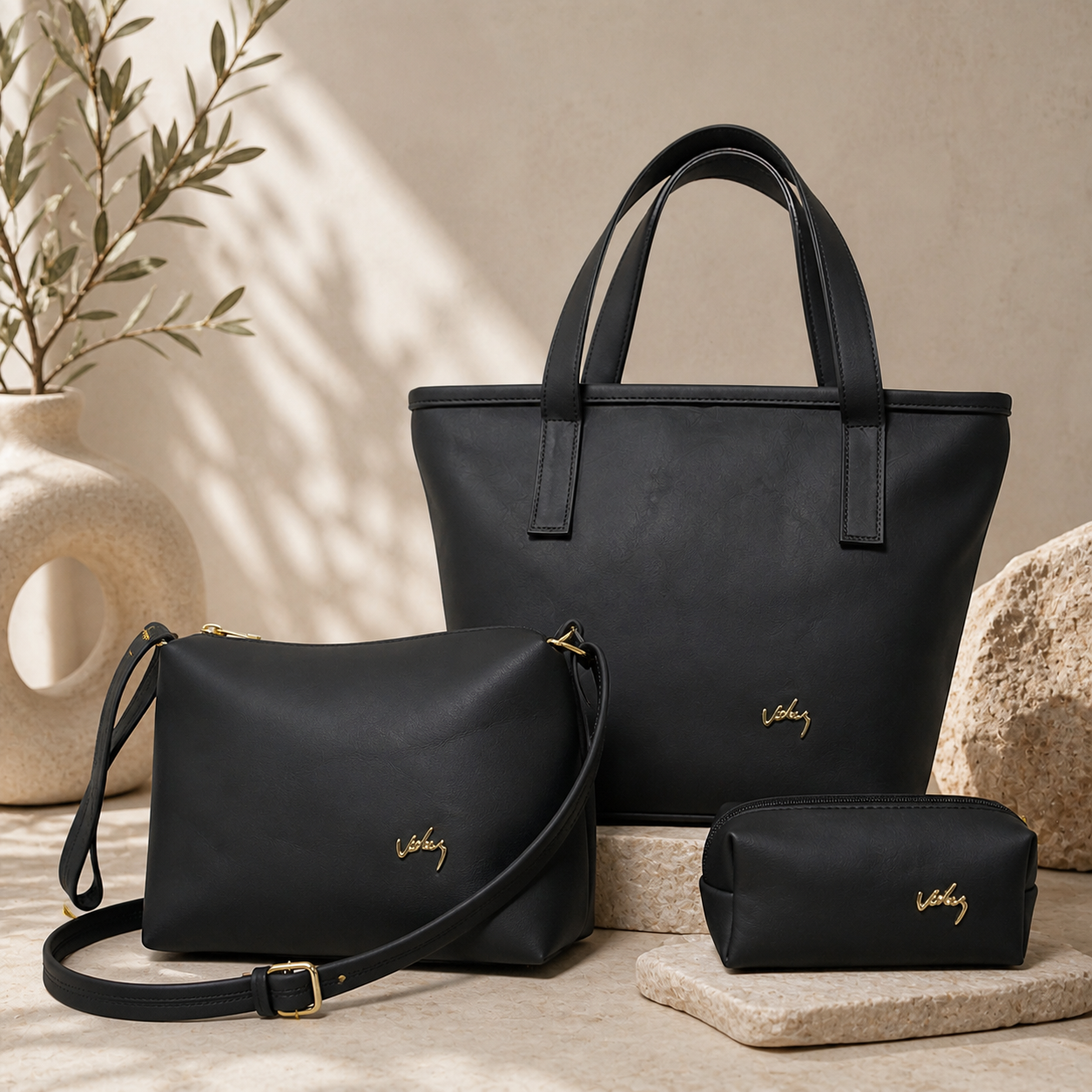 Vélez Trío de Bolsas Femininas em Couro Legítimo