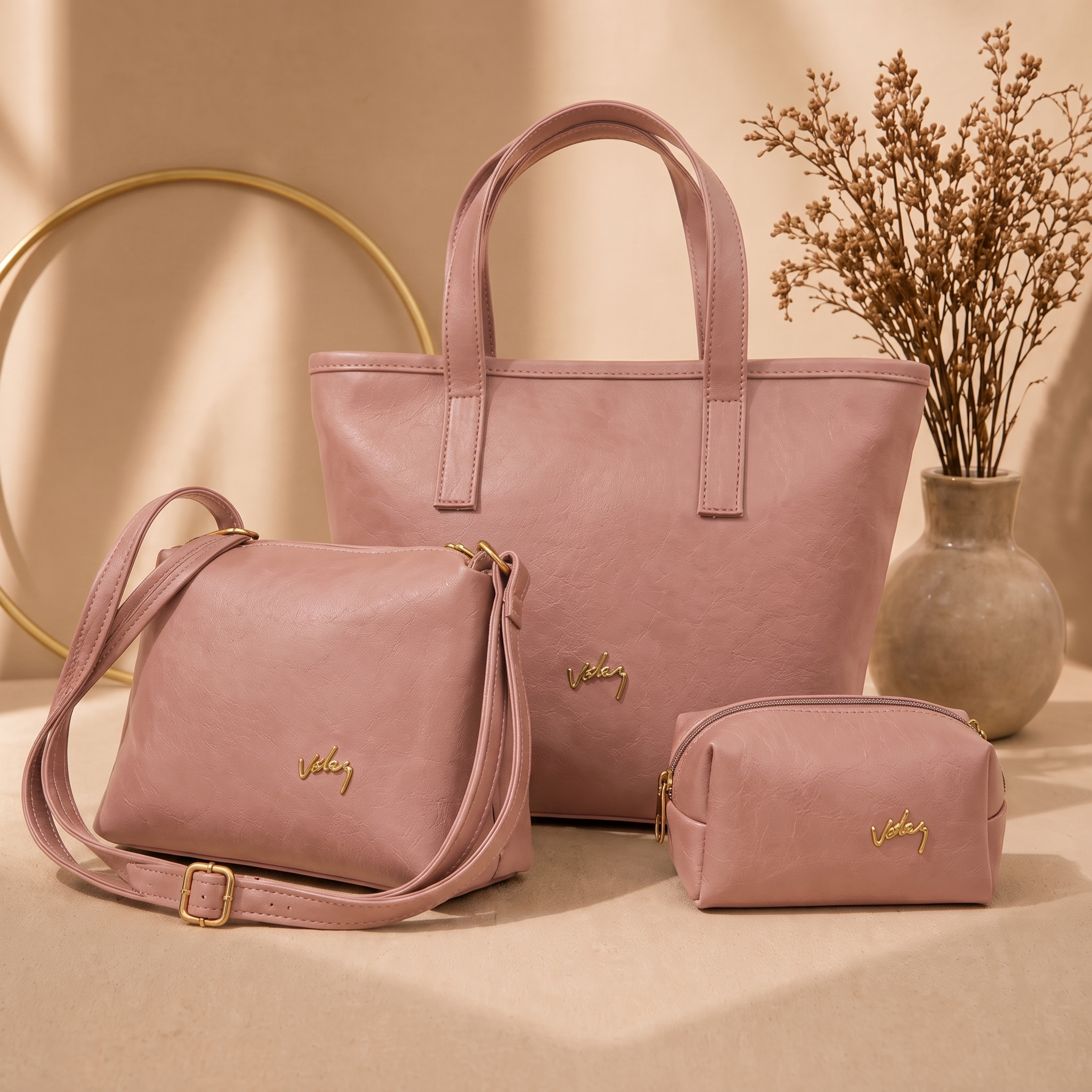 Trío de Bolsos Vélez en Cuero Legítimo – Set 3 en 1 (Bolso, Carriel y Cosmetiquera)