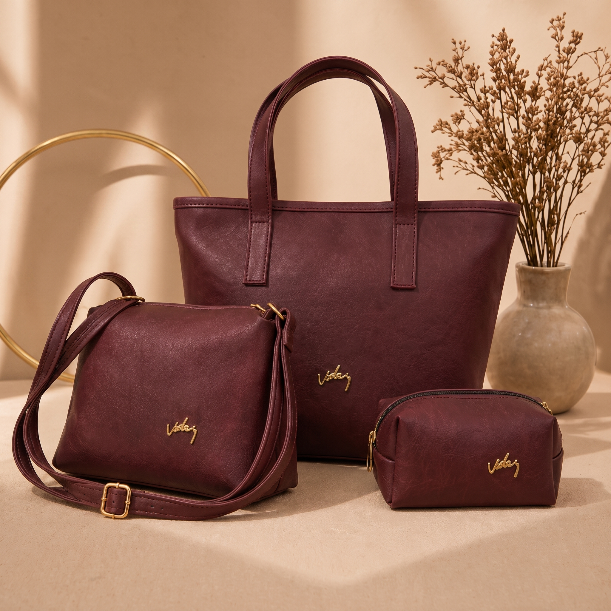 Trío de Bolsos Vélez en Cuero Legítimo – Set 3 en 1 (Bolso, Carriel y Cosmetiquera)