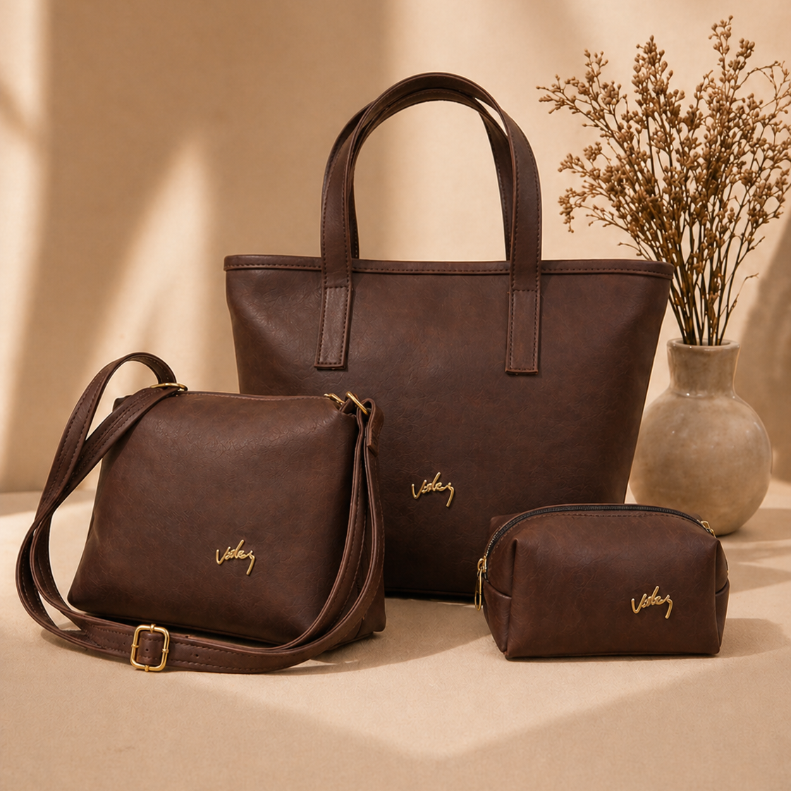 Vélez Trío de Bolsas Femininas em Couro Legítimo
