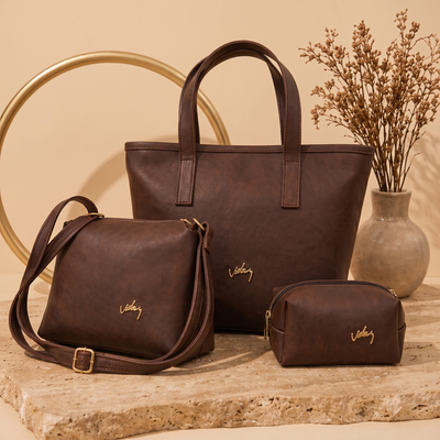 Trío de Bolsos Vélez en Cuero Legítimo – Set 3 en 1 (Bolso, Carriel y Cosmetiquera)