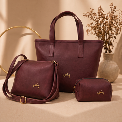 Trío de Bolsos Vélez en Cuero Legítimo – Set 3 en 1 (Bolso, Carriel y Cosmetiquera)